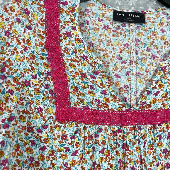 Lane Bryant Women's Plus Size Pink Floral Peasant Top - Size 14/16 - Boho Chic - Picture 4 of 7